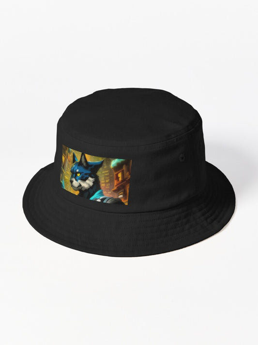 "Cyber Feline: Neon Jungle Protector" Bucket Hat