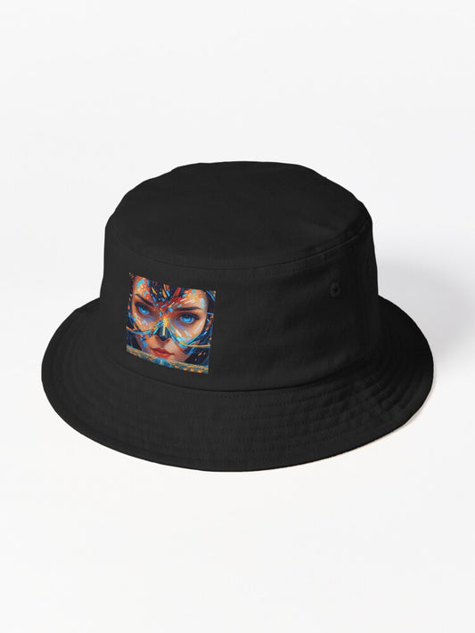 "Cyber City Visionary - Futuristic Portrait Art" Bucket Hat