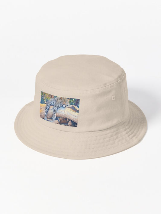 "Resting Leopard on a Tree - Nature's Elegance in the Wild" Bucket Hat