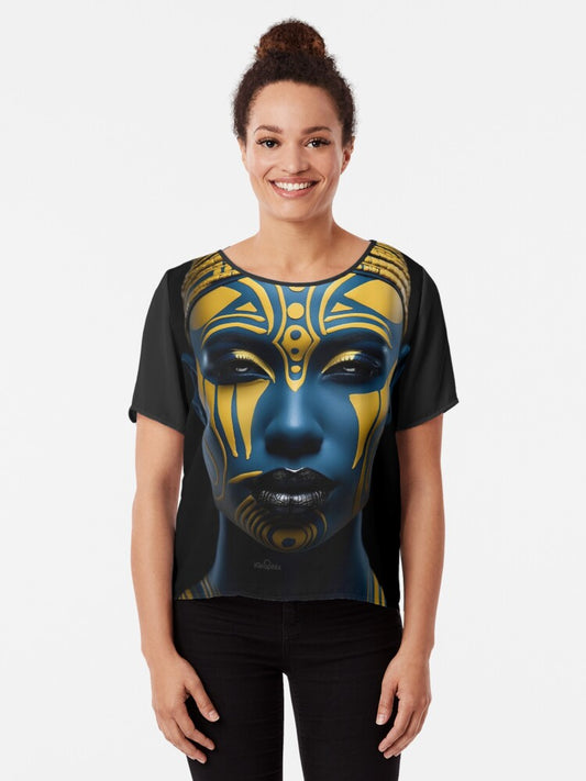Regal Visage - A Captivating Tribal Portrait Chiffon Top