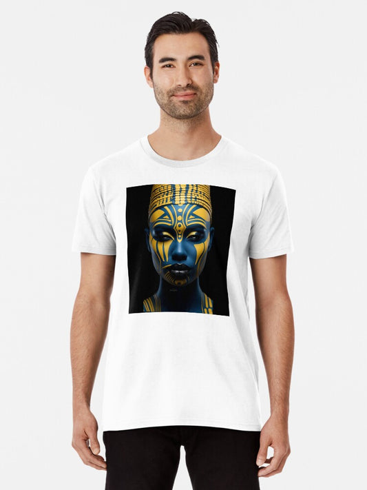 Regal Visage - A Captivating Tribal Portrait Premium T-Shirt