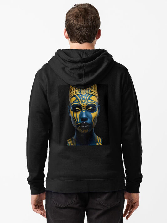 Regal Visage - A Captivating Tribal Portrait Zipped Hoodie