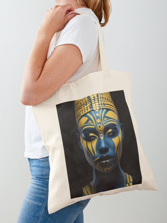 Regal Visage - A Captivating Tribal Portrait Tote Bag