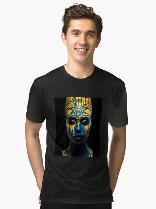 Regal Visage - A Captivating Tribal Portrait Tri-blend T-Shirt