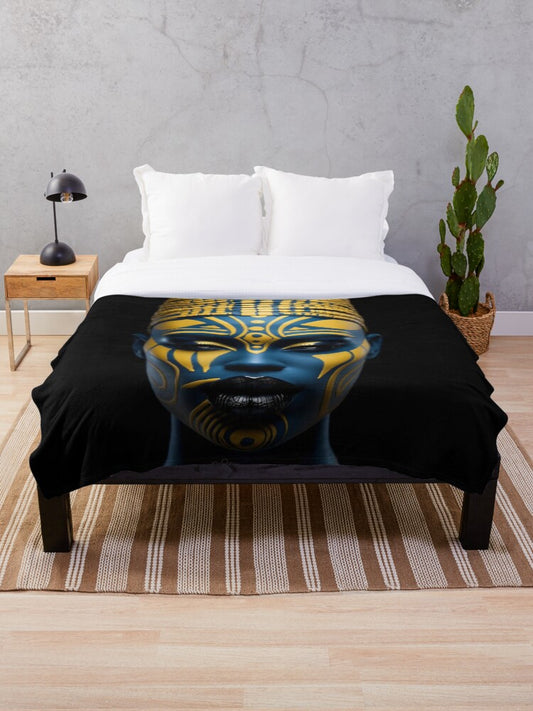 Regal Visage - A Captivating Tribal Portrait Throw Blanket