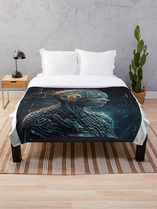 "Cyberpunk Bitcoin Visionary" Throw Blanket