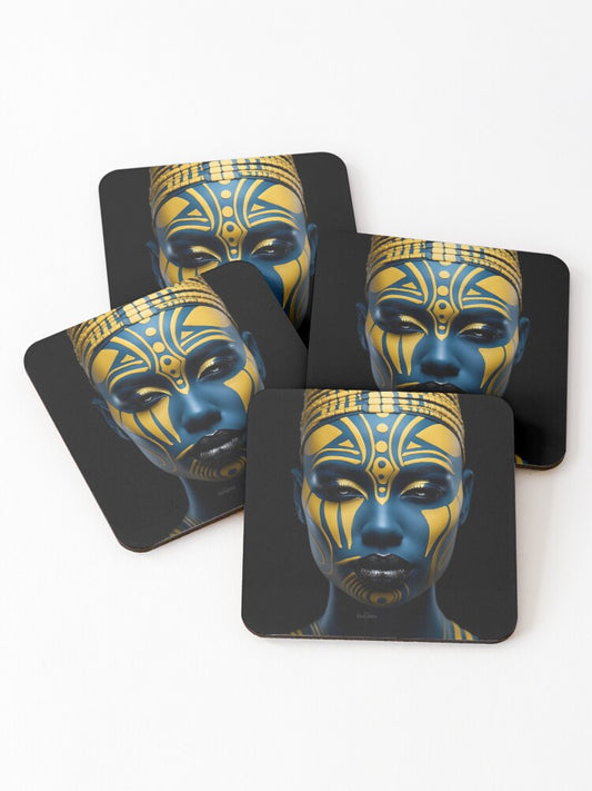 Regal Visage - A Captivating Tribal Portrait Coasters (Set of 4)
