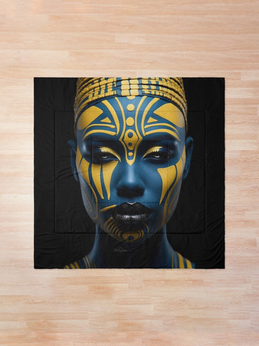 Regal Visage - A Captivating Tribal Portrait Comforter