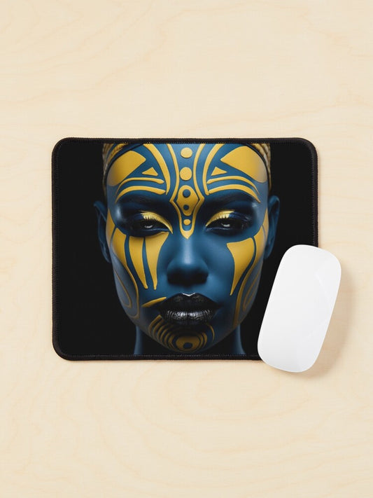 Regal Visage - A Captivating Tribal Portrait Mouse Pad