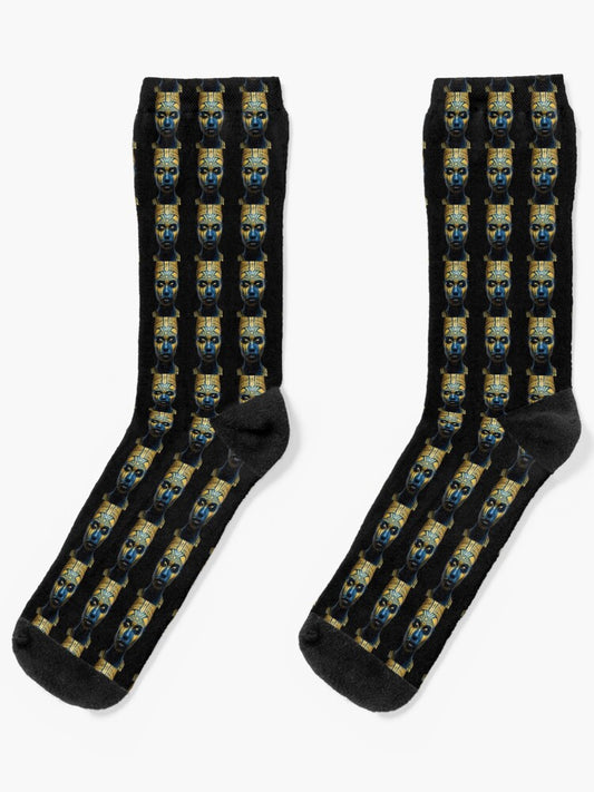 Regal Visage - A Captivating Tribal Portrait Socks