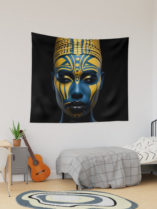 Regal Visage - A Captivating Tribal Portrait Tapestry